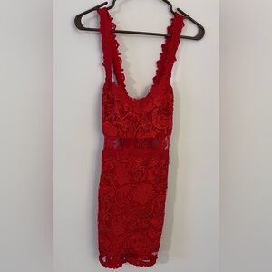 Red lace mid length dress